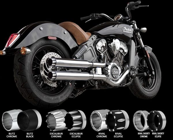 RCX220C RC Components Chrome 3" Slip On Mufflers for 2015-Newer Indian Scout Motorcycle